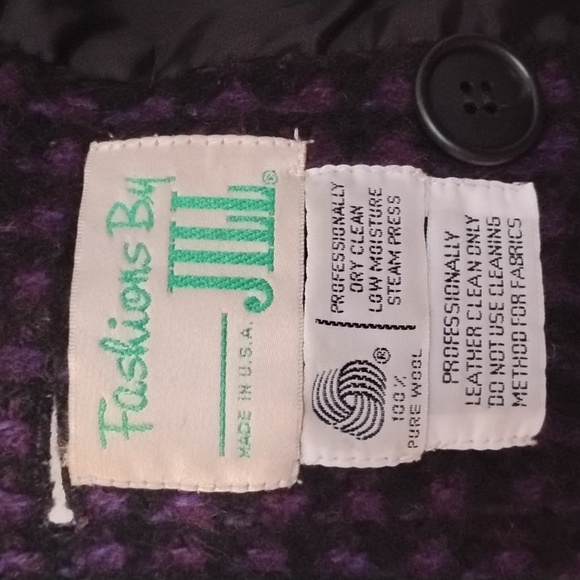 Vintage Fashions By Jill Leather And Wool Women's Black and Purple Coat 80s - Picture 11 of 16